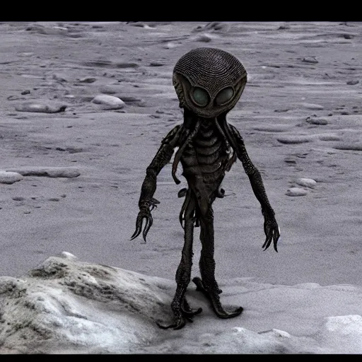 Prompt: aliens that walk with three legs in the cold wastes of pluto, highly detailed, realistic, scifi