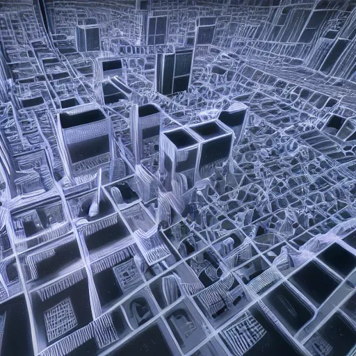 Image similar to fractal geometric city in style of parametric flow generative design, artstation, unreal engine.