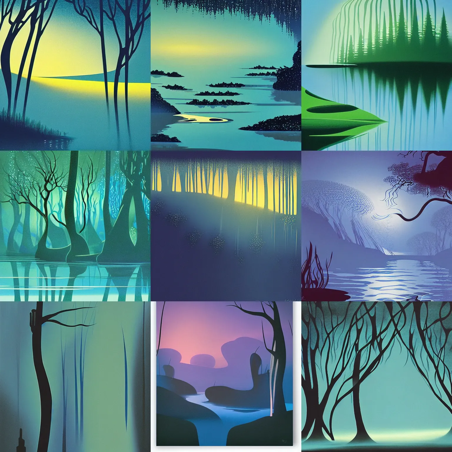 Prompt: closeup fantasy with water magic, at gentle dawn blue light, by eyvind earle, by eyvind earle