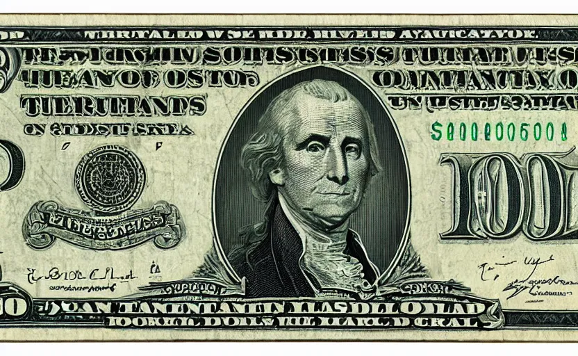 Prompt: rectangular photograph of ten dollar u. s. currency note featuring hamilton