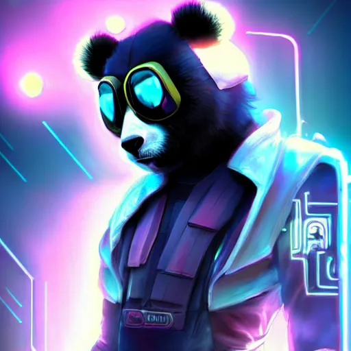 Image similar to cyberpunk panda neon stylized artgerm artstation hd cgsociety cgi realistic dramatic cinematic artistic trending detailed