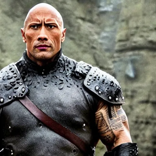 Dwayne 'the rock' johnson in knight armor raising eyebrow