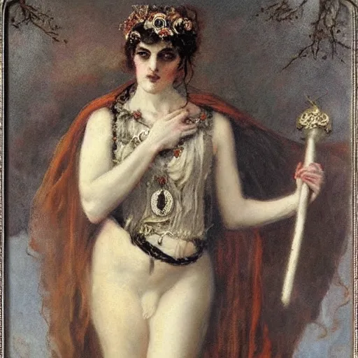 Image similar to persephone as goddess of death, by alfred stevens