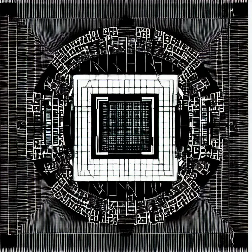 Image similar to Outline of a nuclear reactor building, in the style of Charley Harper