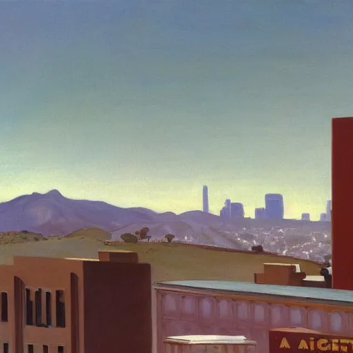 Prompt: painting of Los Angeles, 1974, by Edward Hopper