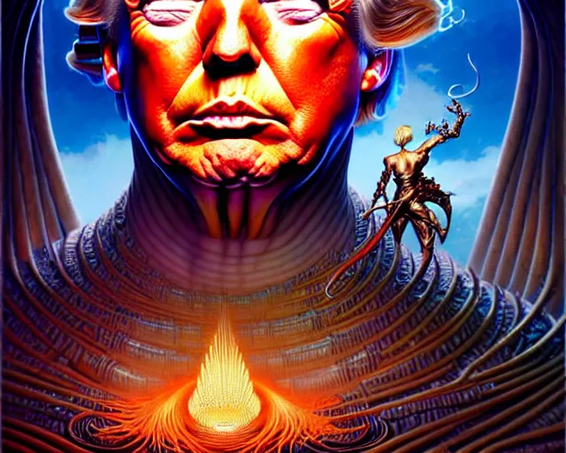 Image similar to donald trump, fantasy character portrait made of fractals, ultra realistic, wide angle, intricate details, the fifth element artifacts, highly detailed by peter mohrbacher, hajime sorayama, wayne barlowe, boris vallejo, aaron horkey, gaston bussiere, craig mullins