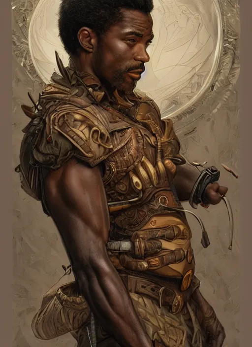 Prompt: a ruggedly handsome african american hero, intricate, elegant, highly detailed, centered, digital painting, artstation, concept art, smooth, sharp focus, illustration, art by artgerm and donato giancola and Joseph Christian Leyendecker