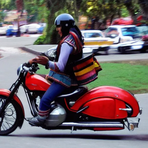 Prompt: Inca riding a motorcycle