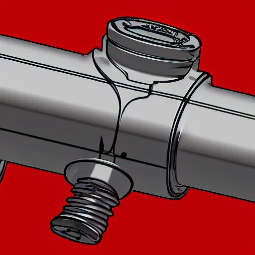 Prompt: CAD rendering of mechanical screw pneumatic to open a can of CocaCola