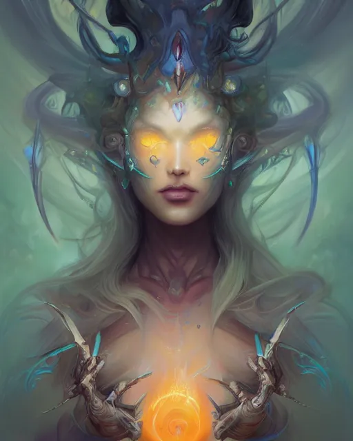 Image similar to portrait of a beautiful demon cybernetic emanation, by pete mohrbacher and artgerm and wlop, digital art, highly detailed, intricate, fantasy, mystical, Trending on Artstation HQ, deviantart, unreal engine, 4K UHD image