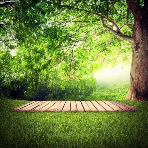 Prompt: wooden platform around a tree, realistic, photo,