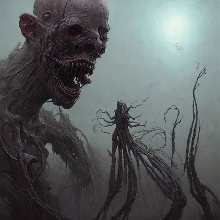 Image similar to 4k eldritch horror monster, art by greg rutkowski, art by zdzisław Beksiński