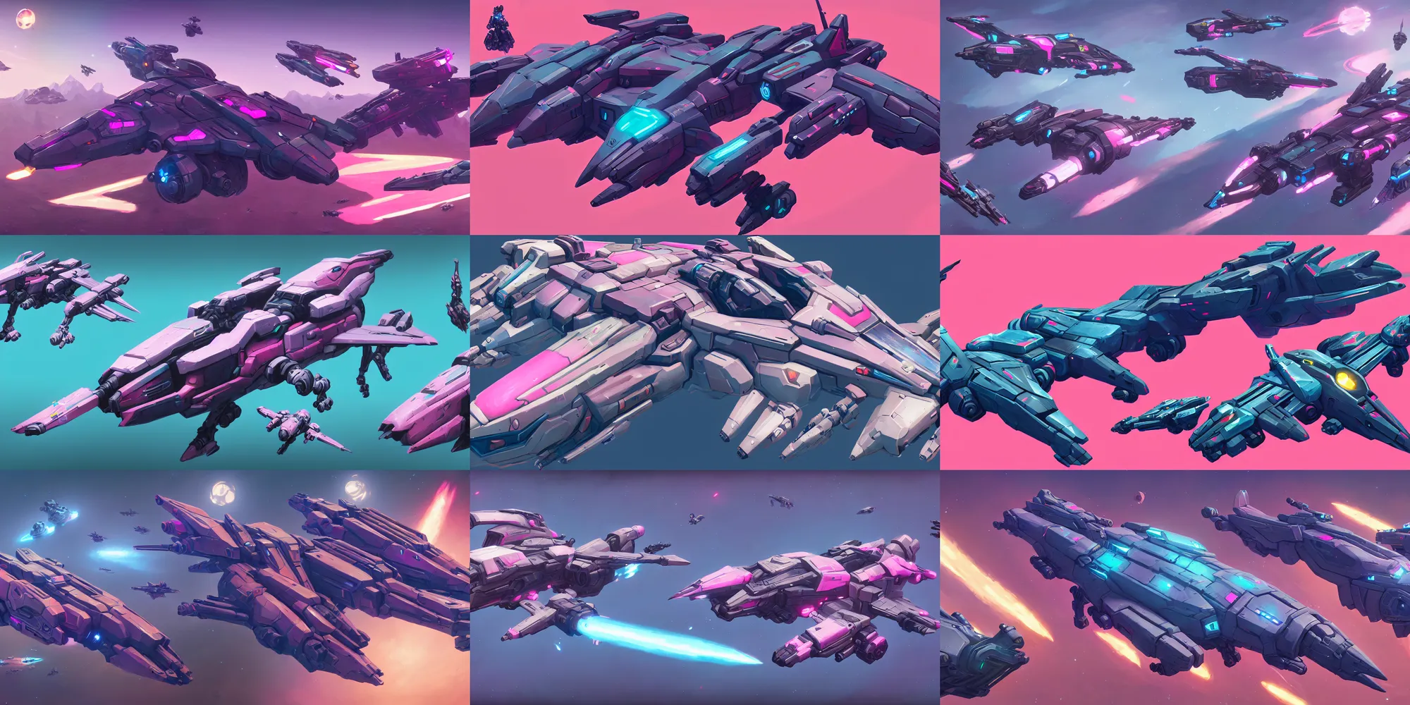 Prompt: game asset of star citizen vehicles, in gouache detailed paintings, props, stylized, 2 d sprites, kitbash, arcane, overwatch, blue and pink color scheme, 8 k, close up