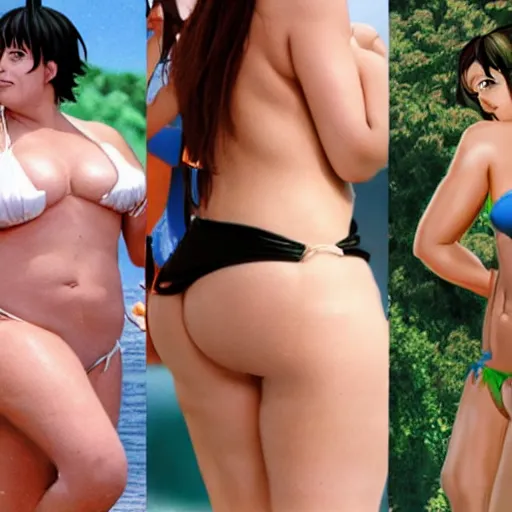 Image similar to danny devito wearing a bikini in the style of anime