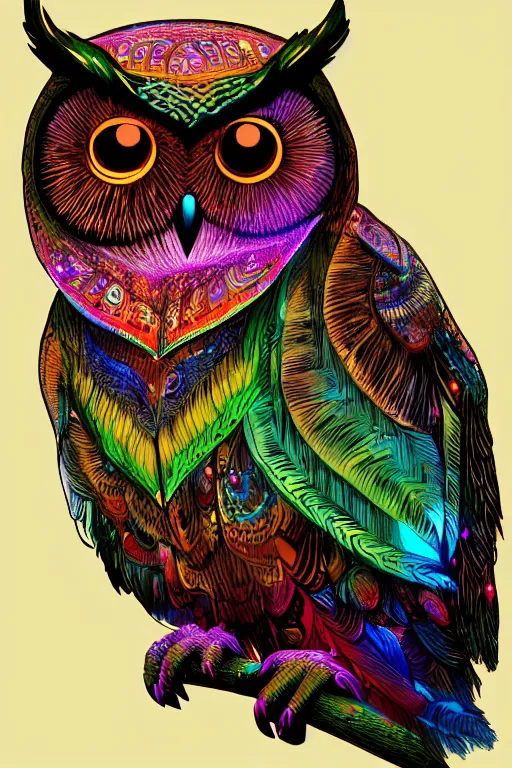 Image similar to glowing owl, beautiful colours, highly detailed, digital art, sharp focus, trending on art station