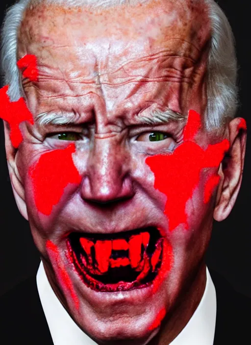 Image similar to hyper realistic ultra realistic horror terror dimensional photo furious glowing red eyes biden, high quality photo, detailed , 8k