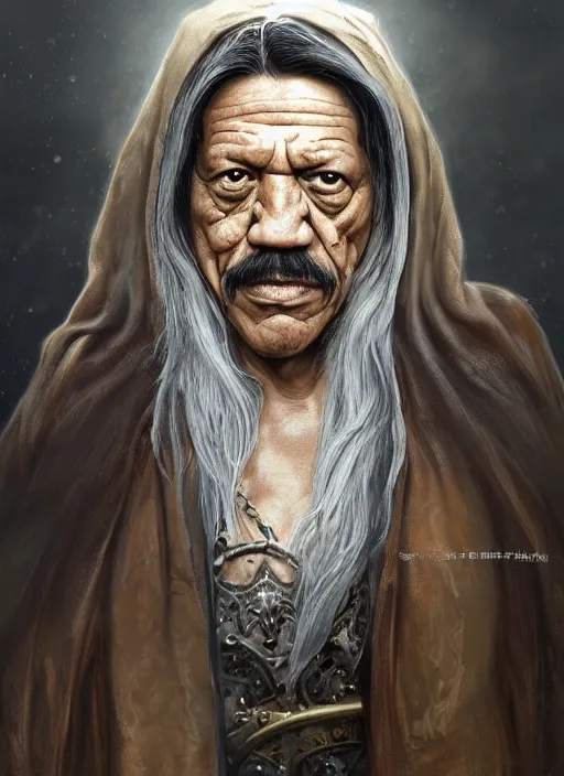 Prompt: Portrait of Danny Trejo, white glowing eyes, silver hair, cloak, ethereal wings, male, fantasy, extremely detailed, digital painting, artstation, concept art, smooth, sharp focus, illustration, stunning lighting, art by artgerm and greg rutkowski and alphonse mucha and simon stalenhag, realistic character concept, high fantasy, light atmosphere, golden ratio, cinematic lighting, hyperdetailed, high resolution, insanely detailed and intricate, artstation, Marc Simonetti, Greg Rutkowski, 8k