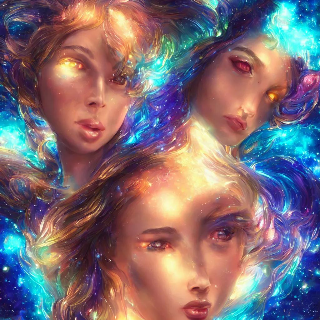 Image similar to highly detailed close up portrait of a celestial girl with a body made of cosmic energy, character art, studio lightning, bright colors, intricate, masterpiece, photorealistic, hiperrealistic, sharp focus, high contrast, Artstation HQ, DeviantArt trending, 4k UHD, Unreal Engine 5