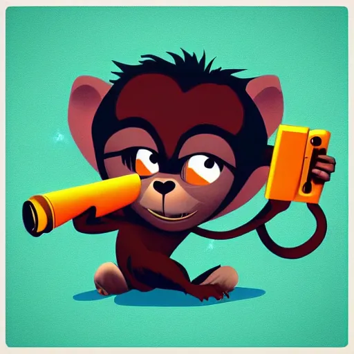 Image similar to “ logo of a monkey in the style of zootopia holding laser gun, with a black background, digital art, award winning, trending on art station, retro style ”