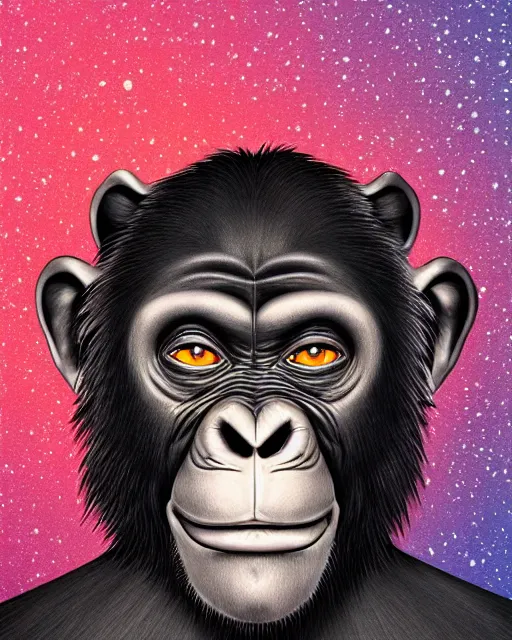Image similar to very detailed high resolution illustration portrait of a phantom pirate chimpanzee head floating in space, backlit, night covered in stars, 3 d, 8 k, extremely detailed, artstation, furaffinity award winning