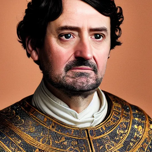 Image similar to richard iv the roman king, real human wearing cashmere shirt, soft studio lighting, sigma lens photo, he is looking directly into camera holding something soft