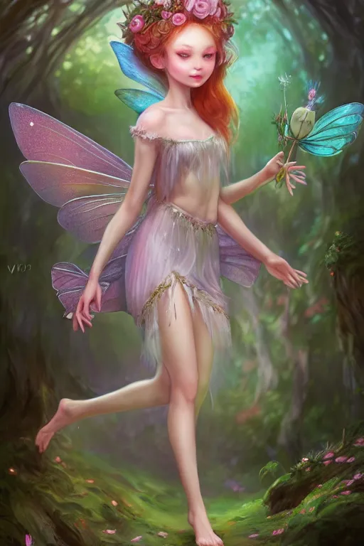 Image similar to a cute fairy in the dreamy forest, fantasy, dreamlike, 8 k resolution, hyper detailed, d & d, character design, digital painting, trending on artstation, sharp focus, illustration, art by viktoria gavrilenko, hoang lap, fuji choko, steve zheng