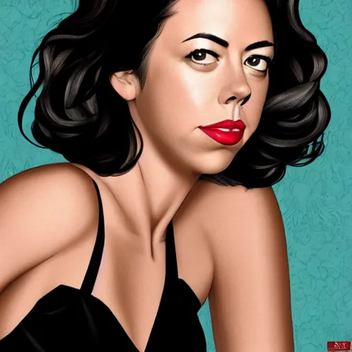 Image similar to aubrey plaza pinup, art by michael miller