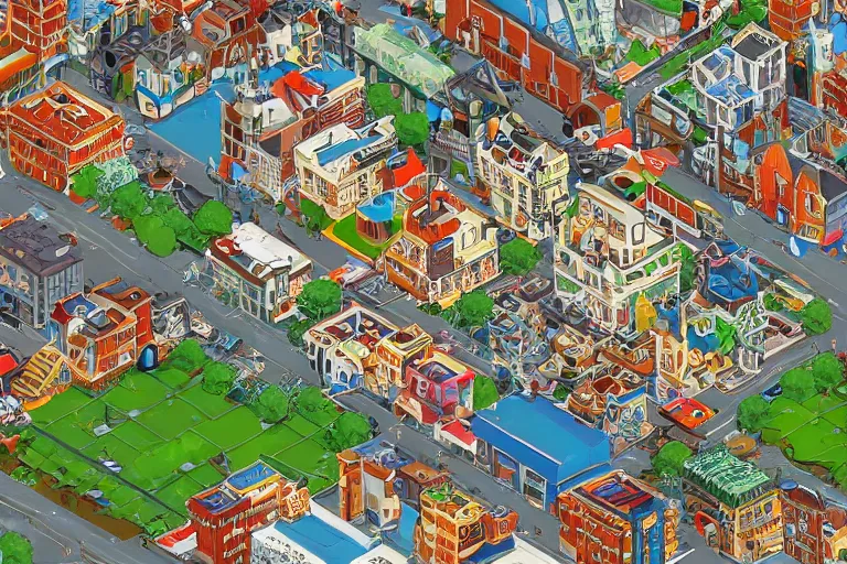 Image similar to isometric stylized pixel city, eboy, pixel art