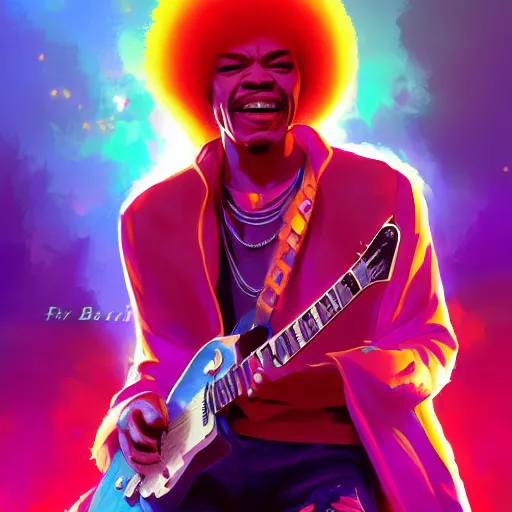 Image similar to portrait of jimmy hendrix as the voodoo child, mattepainting concept blizzard pixar maya engine on stylized background splash comics global illumination lighting artstation, sharp focus, lois van baarle, ilya kuvshinov, rossdraws