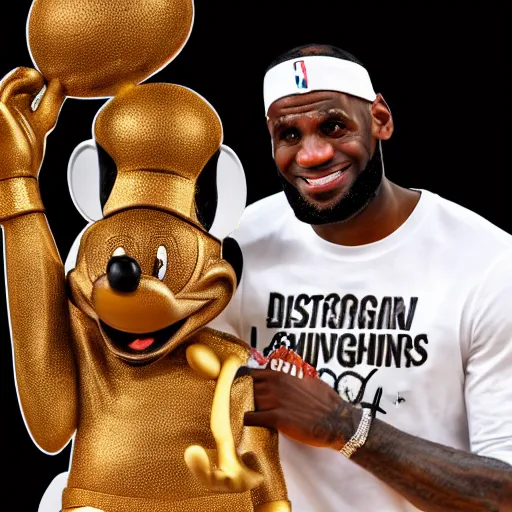 Image similar to Lebron James holding a statue of mickey mouse digital art