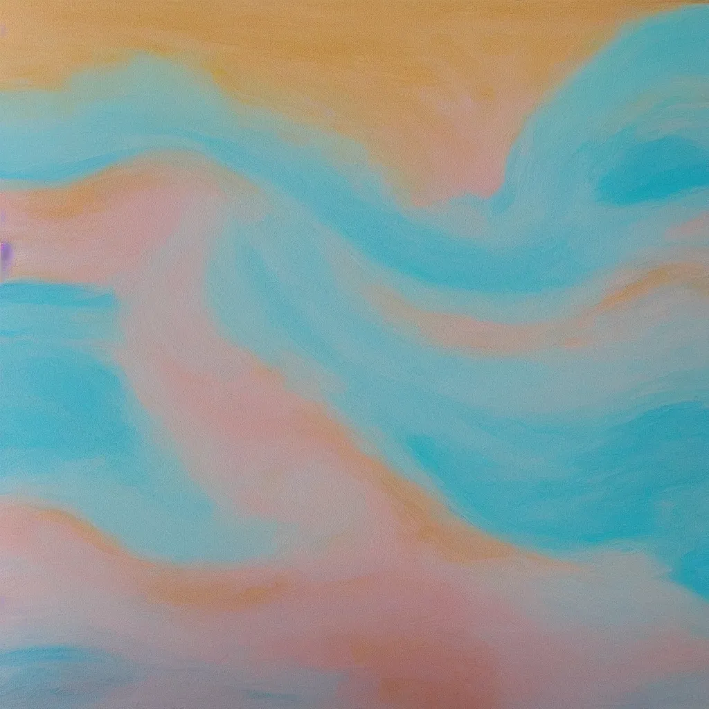 Image similar to minimalist painting in neutral tones of ocean waves, water, with colors turquoise, pink, grey, gold