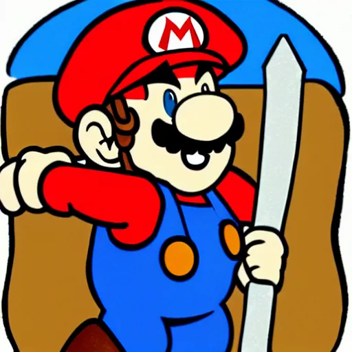 Prompt: medieval mario holding an axe, godfalls background