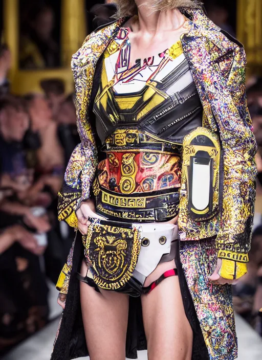 Image similar to hyperrealistic and heavy detailed versace runway show of judge dredd, leica sl 2 5 0 mm, vivid color, high quality, high textured, real life