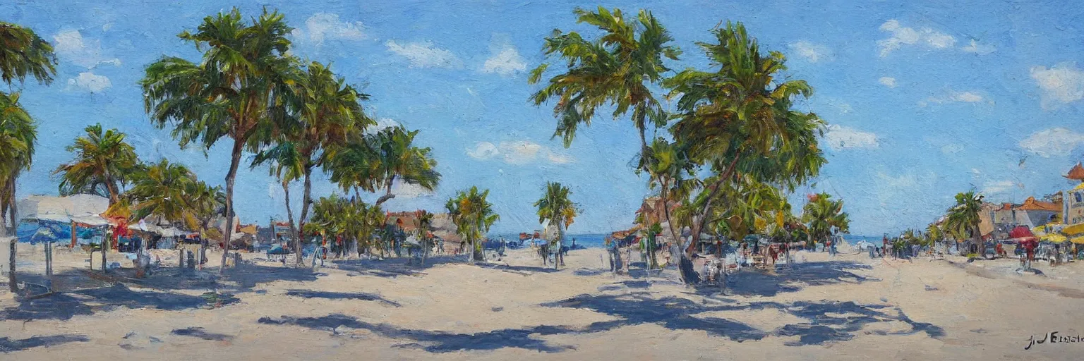 Image similar to summer street near a beach, by J-M Boesch