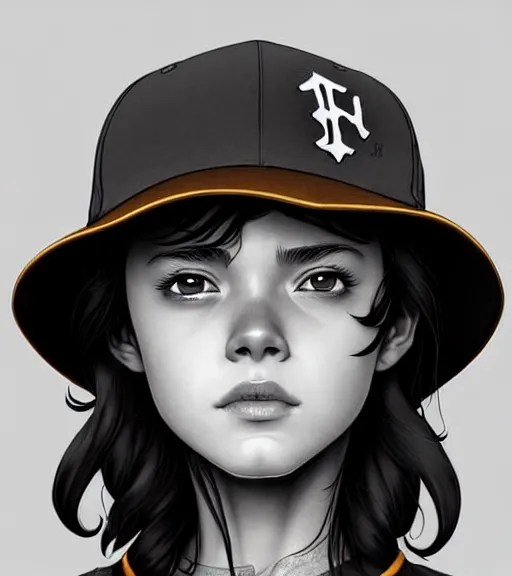 Image similar to symmetry ( clementine from the walking dead wearing her iconic baseball hat portrait ) ultra detailed, intricate, anime, dynamic lighting, digital art, digital painting, art station, wlop, sharp focus, illustration, art by artgerm and greg rutkowski and alphonse mucha