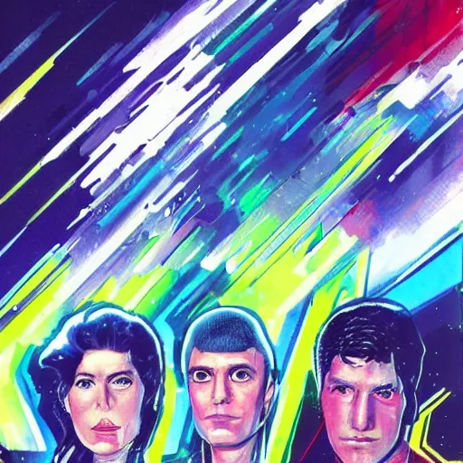 Image similar to Star Trek the next generation crew portrait, cyberpunk, synthwave, highly detailed