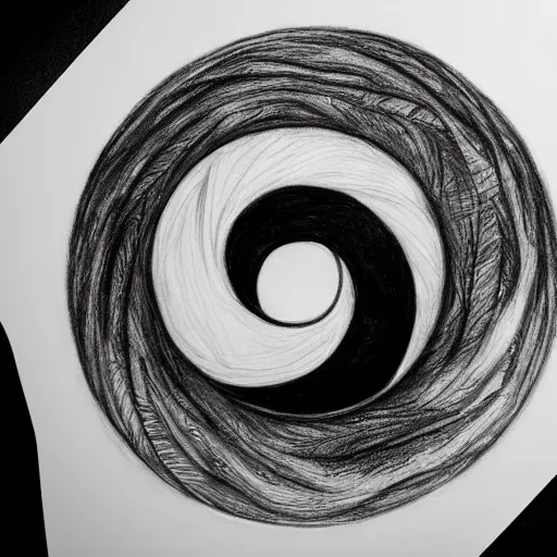 Image similar to a drawing of a woman giving birth to yin - yang daoist symbol, black and white detailed pencil drawing gaia