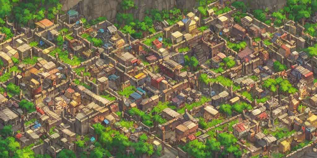 Prompt: rpg isometric top view of a lovely anime medieval fantasy village!! jrpg!! cory loftis, james gilleard, atey ghailan, makoto shinkai, goro fujita, studio ghibli, rim light, exquisite lighting, clear focus, very coherent, plain background, soft painting