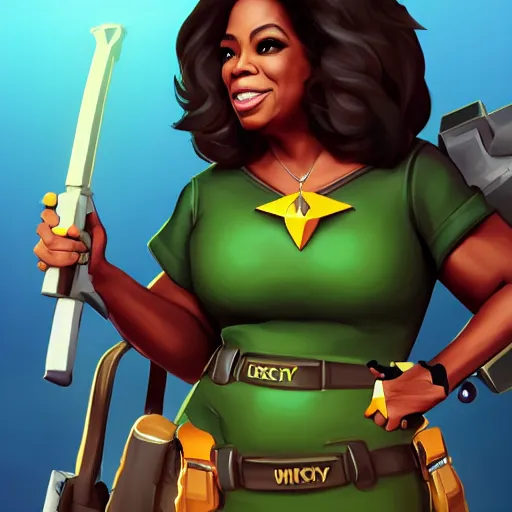 Image similar to oprah winfrey overwatch hero concept character, trending on artstation