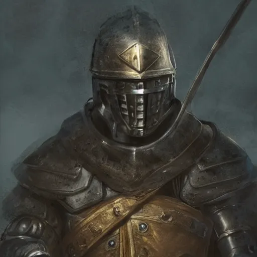 Prompt: Closeup of frustrated male medieval sergeant with a {short} beard wearing a black!!!! and yellow tabard over a steel breastplate and a black gambeson no no no no no helm, intricate, dramatic lighting, illustration by Greg Rutkowski, ArtStation, digital art, fantasy