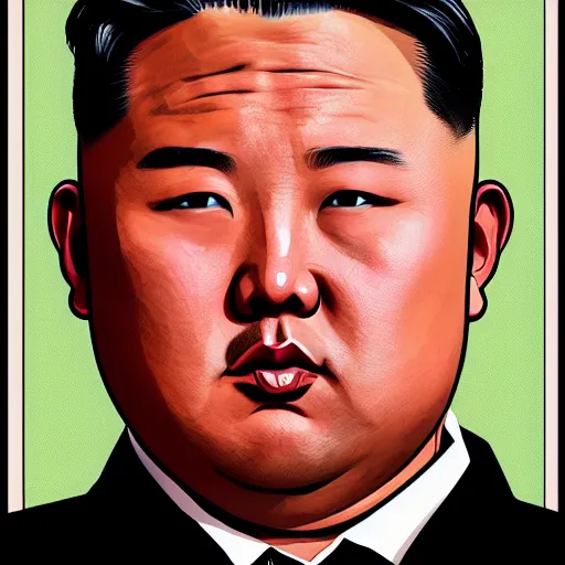 Prompt: illustration gta 5 artwork of kim - jong un, in the style of gta 5 loading screen, by stephen bliss