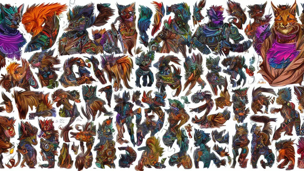 Image similar to colorful and vivid highly detailed character sheet for a handsome muscular masculine lynx - man space - pirate with head of lynx, long tail, swashbuckling and romantic, retrofuture, high contrast, realistic, coherent, illustration, digital art, trending on artstation, hd, 8 k, good lighting, beautiful, rough paper, masterpiece