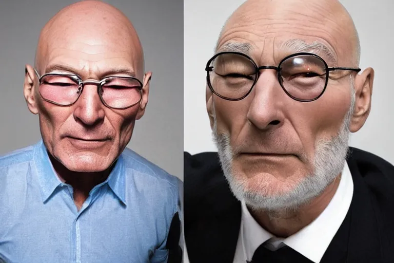 Image similar to photo of a person who looks like a mixture between patrick stewart and brent spiner