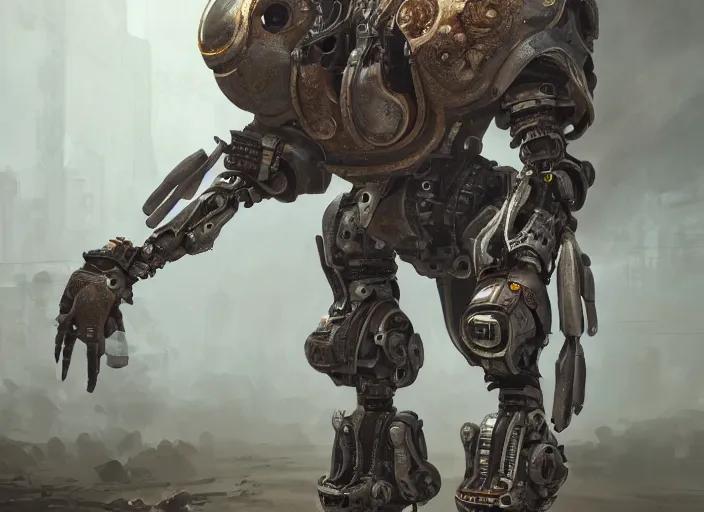 Image similar to detailed full body concept art illustration oil painting of a robot animal in intricate armor, ultra detailed, digital art, octane render, dystopian, 4k