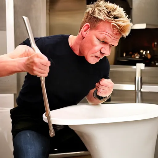 Image similar to gordon ramsay eating steak from a toilet