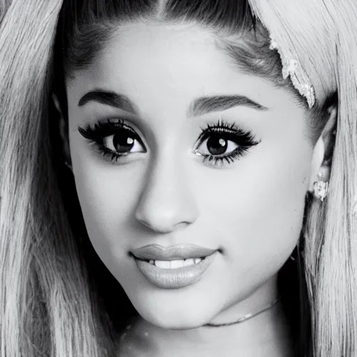 Image similar to ariana grande recursive photo beautiful ariana grande photo bw photography 130mm lens. ariana grande backstage photograph posing for magazine cover. award winning promotional photo.