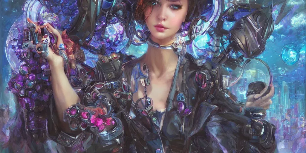 Image similar to cyberpunk fairycore. By Konstantin Razumov, highly detailed