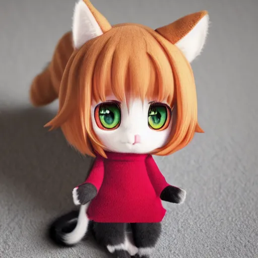 Image similar to cute fumo plush of a cat girl in a woolen sweater, anime girl, vray