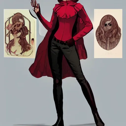 Image similar to Erin Moriarty as Wanda Maximoff, character design, detailed, artstation, concept art, smooth, sharp focus, aesthetic, illustration, trending on ArtStation, Created by artgerm and greg rutkowski and alphonse mucha and J. C. Leyendecker and Edmund Blair Leighton and Katsuhiro Otomo and Geof Darrow and Phil hale and Ashley wood and Ilya repin and Charlie Bowater