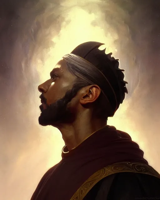 Image similar to realistic wide angle portrait of a bishop, heroic pose, beautiful face, full body, dramatic lighting, intricate, wild, highly detailed, digital painting, artstation, concept art, smooth, sharp focus, illustration, art by artgerm and greg rutkowski and alphonse mucha, footage from space camera